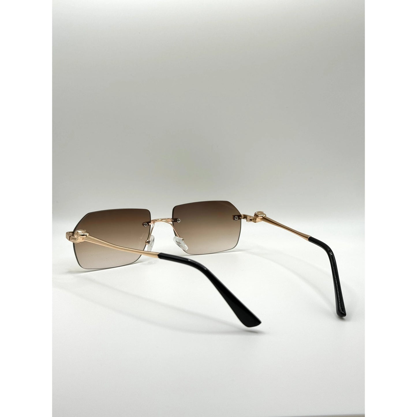 Diamond Cutted Elegant Rimless Gradient  Sunglasses with Gold Frame For Men And Women