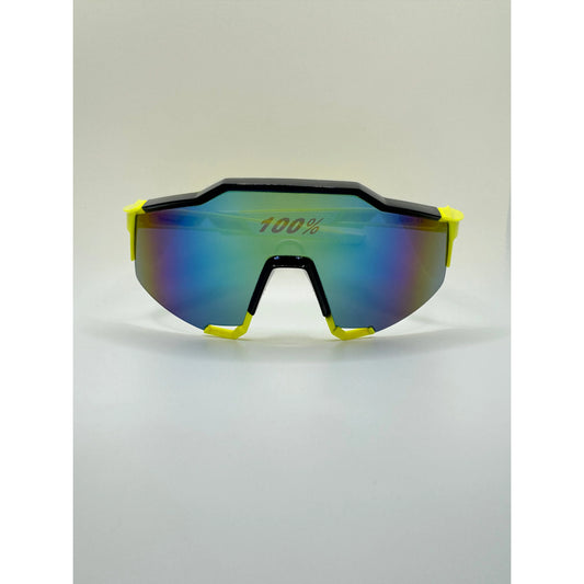 100% Speedcraft Yellow Frame Sports & Outdoors Sunglasses with Multicolor Mirrored Lenses For Men And Women