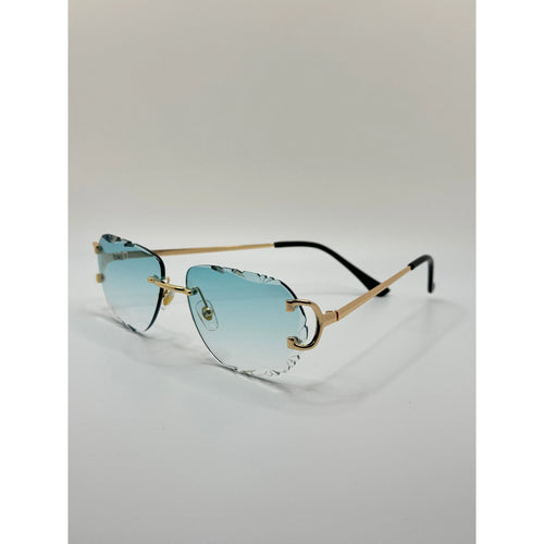 Diamond Cutted Elegant Rimless Gradient  Sunglasses with Gold Frame For Men And Women