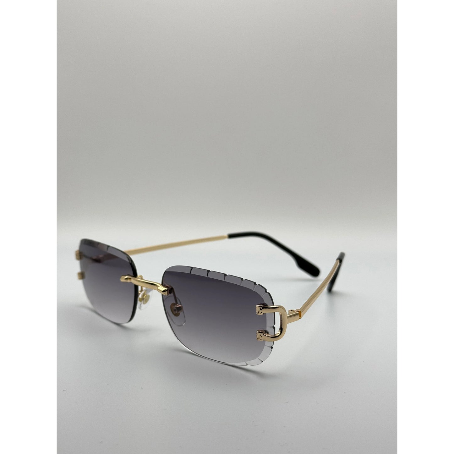 Luxury Diamond-cutted Rimless Square Gradient Sunglasses with Gold Frame and Elegant Detailing - Designer UV Protection Eyewear