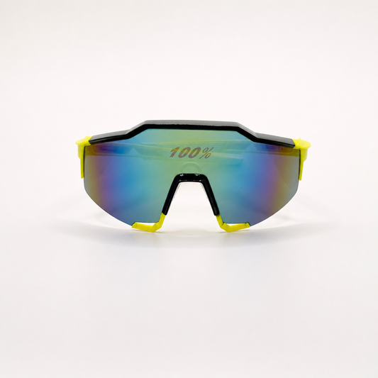 100% Speedcraft Yellow Frame Sports & Outdoors Sunglasses with Multicolor Mirrored Lenses For Men And Women
