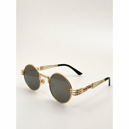 Retro Steampunk Round Sunglasses – Gold/Black Wire Frame UV400 Eyewear