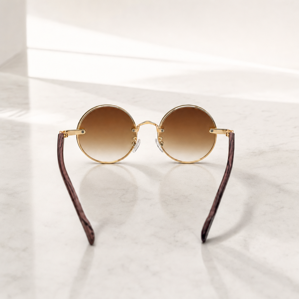 Round Vintage Sunglasses for Women & Men - Gradient Tinted Retro Circle Shades - Gold Frame Boho Festival Eyewear UV400