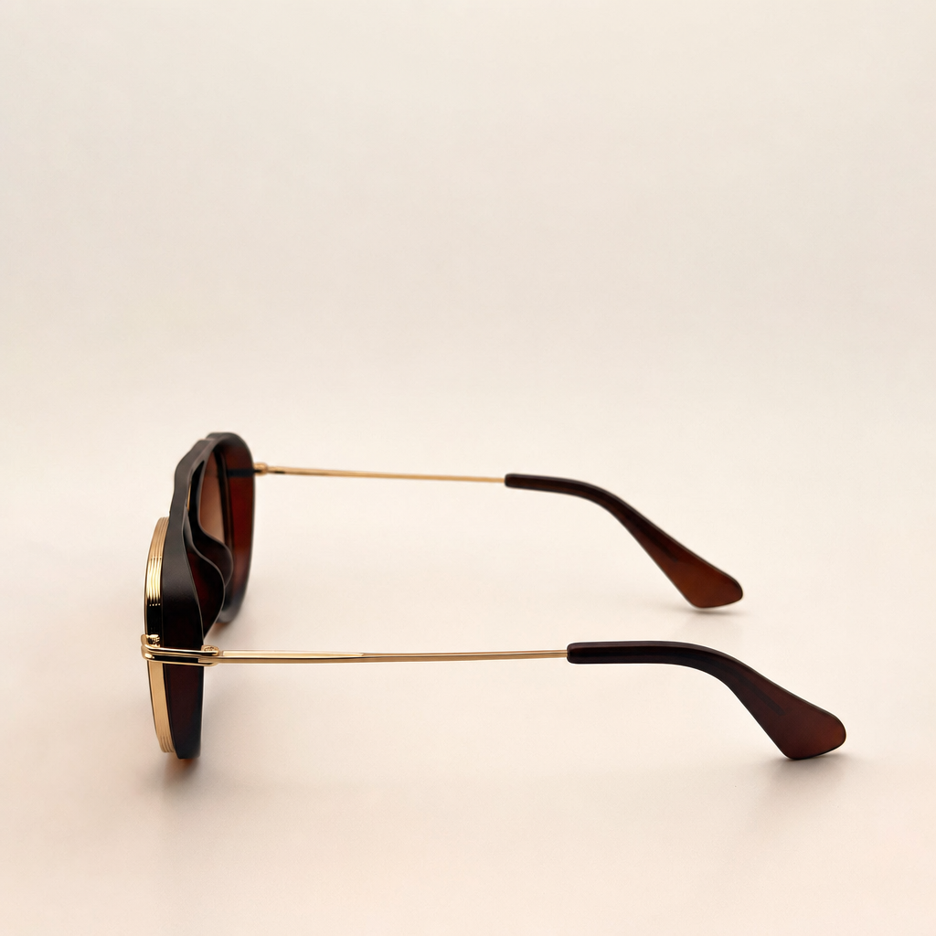 Vintage Pilot Aviator Sunglasses - Brown Gradient Lens, Gold Frame, UV400 Polarized Retro Shades with Personalized Sunglasses Case