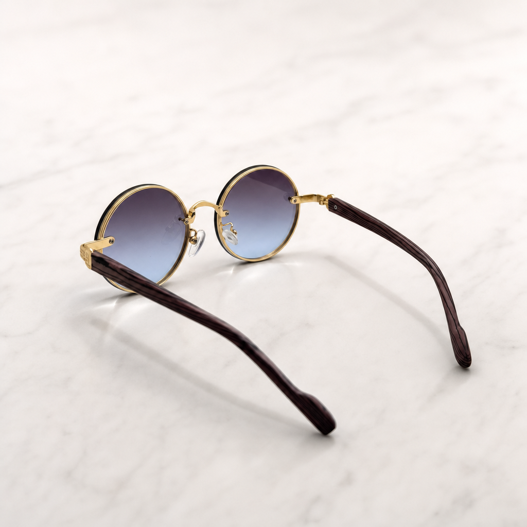 Round Vintage Sunglasses for Women & Men - Gradient Tinted Retro Circle Shades - Gold Frame Boho Festival Eyewear UV400