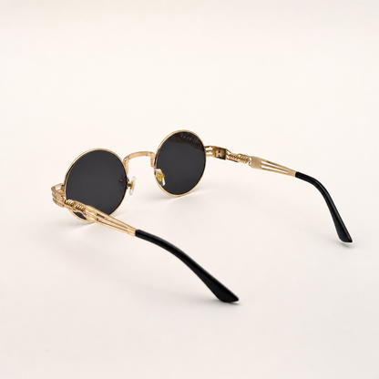 Retro Steampunk Round Sunglasses – Gold/Black Wire Frame UV400 Eyewear