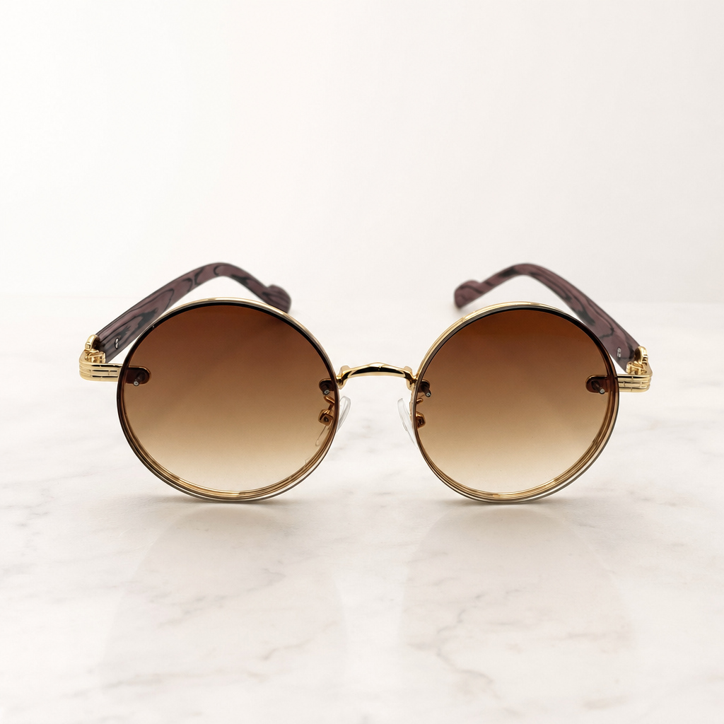 Round Vintage Sunglasses for Women & Men - Gradient Tinted Retro Circle Shades - Gold Frame Boho Festival Eyewear UV400