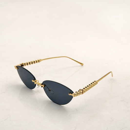Luxe Rimless Cat-Eye Sunglasses: Gold Pyramid Arms, Polarized Gradient UV400 Unisex Fashion Shades with Personalized Sunglasses Case