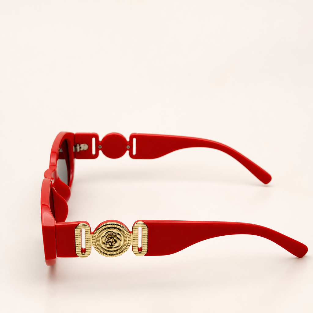 Vintage Rectangle Black Sunglasses | Retro Designer-Inspired Shades | Gold Medallion Statement Glasses | UV Protection Women Sunglasses
