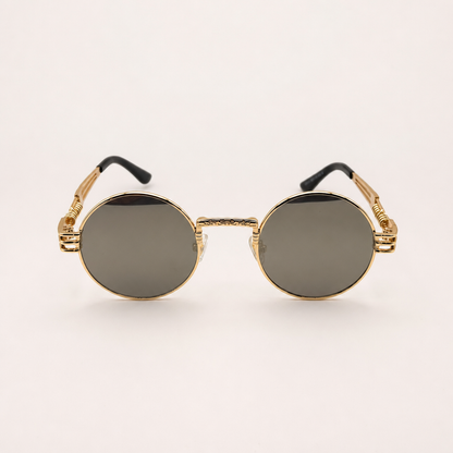 Retro Steampunk Round Sunglasses – Gold/Black Wire Frame UV400 Eyewear