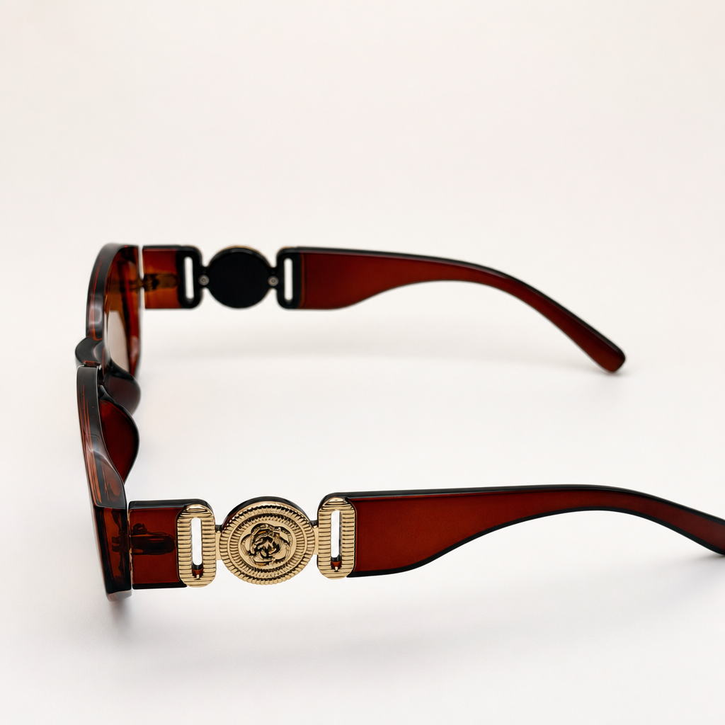 Vintage Rectangle Black Sunglasses | Retro Designer-Inspired Shades | Gold Medallion Statement Glasses | UV Protection Women Sunglasses