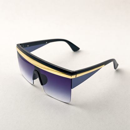 Oversized Celebrity Shield Sunglasses - Gradient Purple Lens, Gold Trim, Unisex Fashion Visor for Festivals with Personalized Case