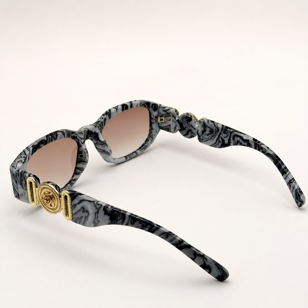Vintage Rectangle Black Sunglasses | Retro Designer-Inspired Shades | Gold Medallion Statement Glasses | UV Protection Women Sunglasses