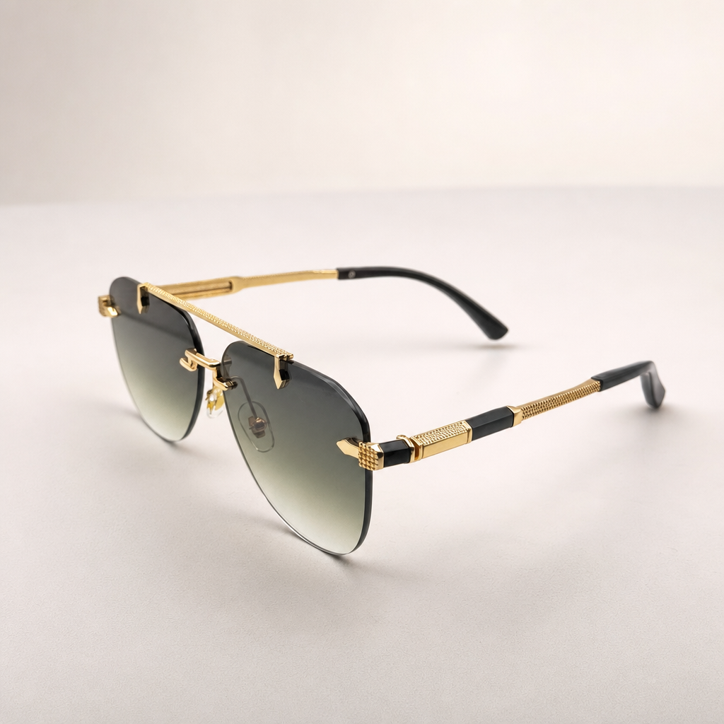 Luxury Rimless Gold Sunglasses: Unisex Gradient Lens, Flat Top Semi-Round UV400 with Personalized Case