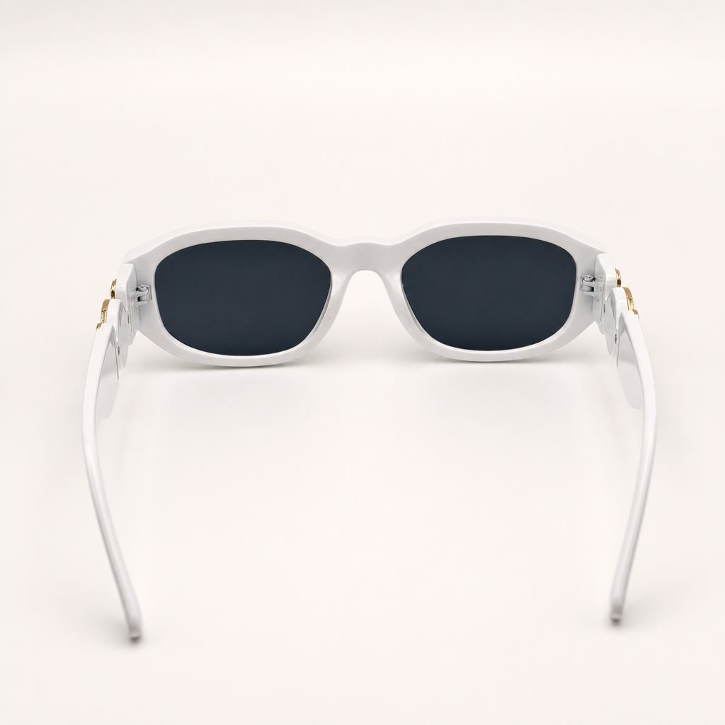 Vintage Rectangle Black Sunglasses | Retro Designer-Inspired Shades | Gold Medallion Statement Glasses | UV Protection Women Sunglasses