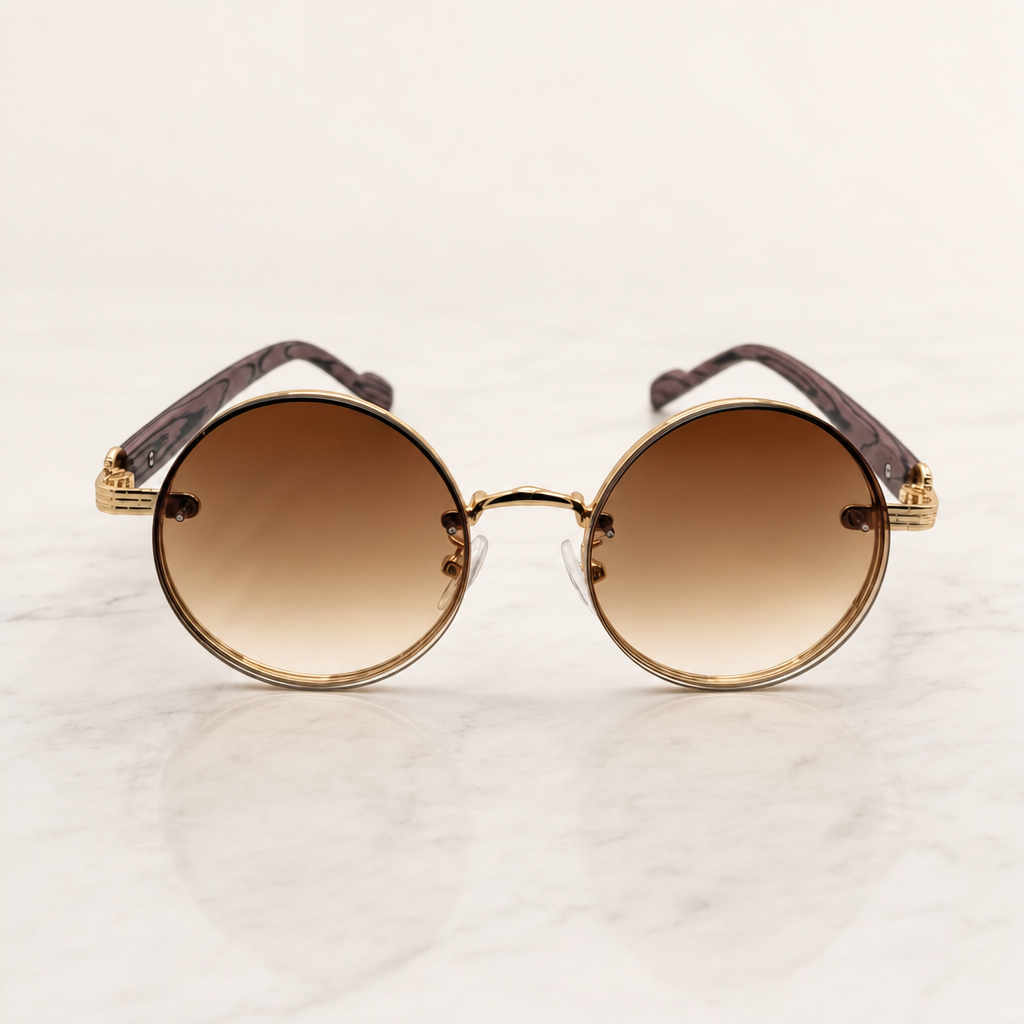 Round Vintage Sunglasses for Women & Men - Gradient Tinted Retro Circle Shades - Gold Frame Boho Festival Eyewear UV400