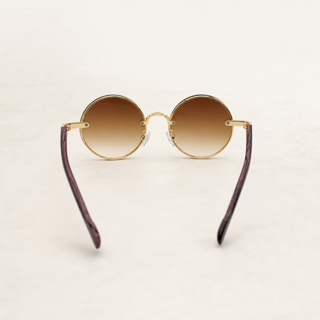 Round Vintage Sunglasses for Women & Men - Gradient Tinted Retro Circle Shades - Gold Frame Boho Festival Eyewear UV400