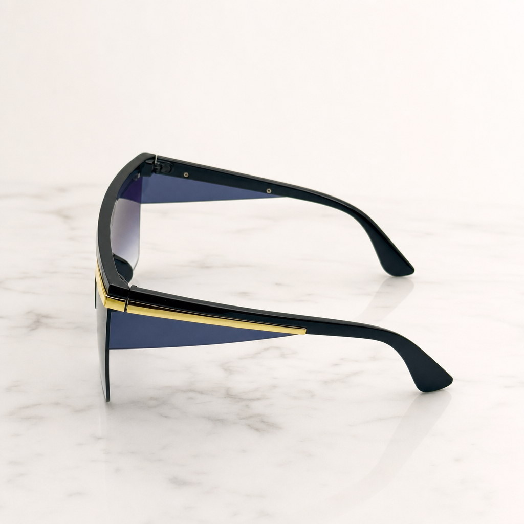 Oversized Celebrity Shield Sunglasses - Gradient Purple Lens, Gold Trim, Unisex Fashion Visor for Festivals with Personalized Case