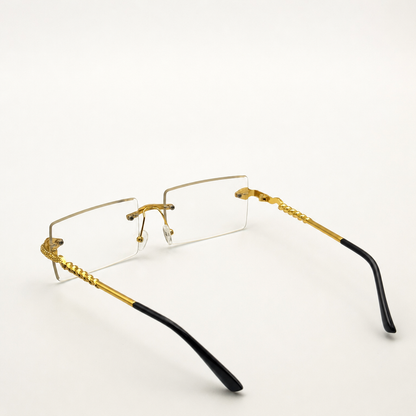 Luxurious Dragon Arm Square Rimless Sunglasses - Multicolor Lenses, Gold Snake Frame, Unisex Festival Shades with Personalized Case