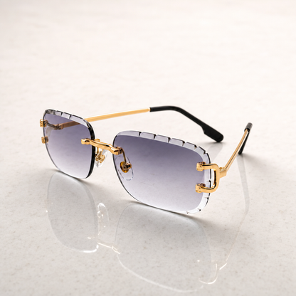 Luxury Diamond-cutted Rimless Square Gradient Sunglasses with Gold Frame and Elegant Detailing - Designer UV Protection Eyewear