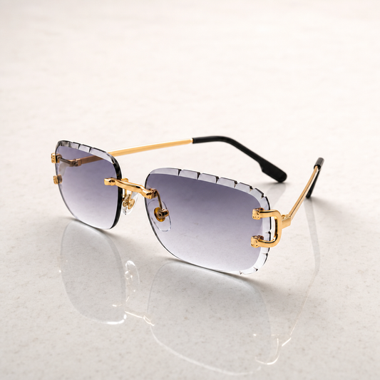 Luxury Diamond-cutted Rimless Square Gradient Sunglasses with Gold Frame and Elegant Detailing - Designer UV Protection Eyewear