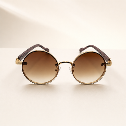 Round Vintage Sunglasses for Women & Men - Gradient Tinted Retro Circle Shades - Gold Frame Boho Festival Eyewear UV400