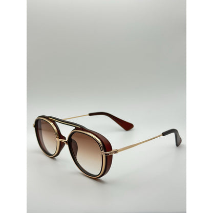 Vintage Aviator Sunglasses Brown Gradient Polarized adjustable tint sunglasses - View 1