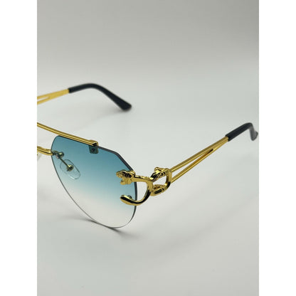 Bold Gold Panther Arm Aviator Sunglasses Rimless Blue Gradient Lens Luxury Fashion Shades With Personalized Sunglasses Case adjustable tint sunglasses - View 4
