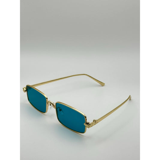 Vintage-Inspired Rectangle Sunglasses: Gold Frame, Multiple Lenses | Y2K Unisex Eyewear for Street Style with Personalized Sunglasses Case