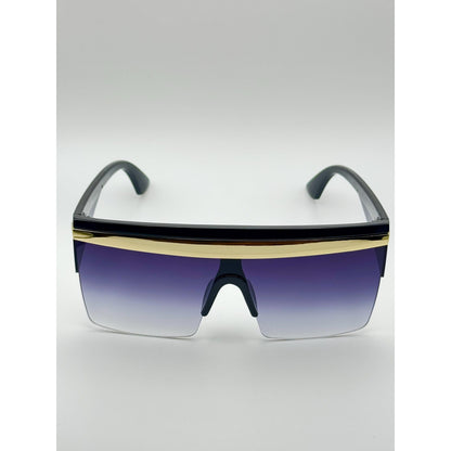 Oversized Celebrity Shield Sunglasses Gradient Purple Lens Gold Trim Unisex Fashion Visor For Festivals With Personalized Case adjustable tint sunglasses - View 2