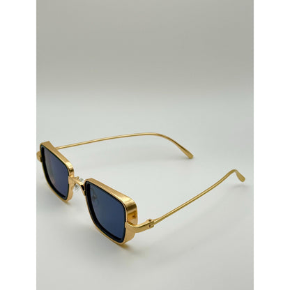 Retro Gold Frame Rectangle Sunglasses Unisex Vintage Eyewear With Deep Blue Lenses With Personalized Sunglasses Case adjustable tint sunglasses - View 1