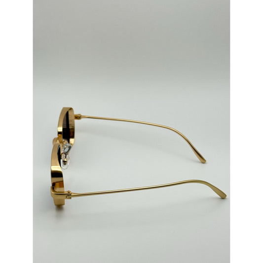 Retro Gold Frame Rectangle Sunglasses - Unisex Vintage Eyewear with Deep Blue Lenses with Personalized Sunglasses Case