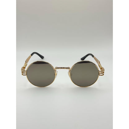 Retro Steampunk Round Sunglasses Gold Black Uv400 Unisex adjustable tint sunglasses - View 3