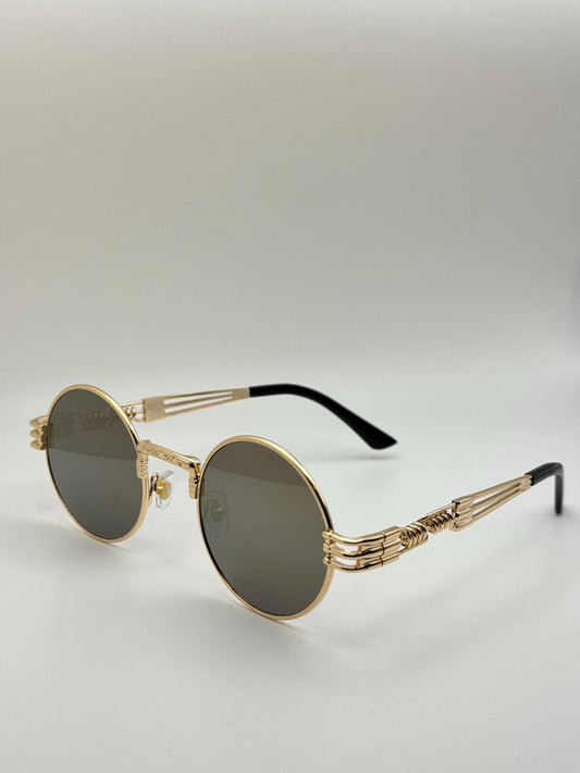 Retro Steampunk Round Sunglasses – Gold/Black Wire Frame UV400 Eyewear