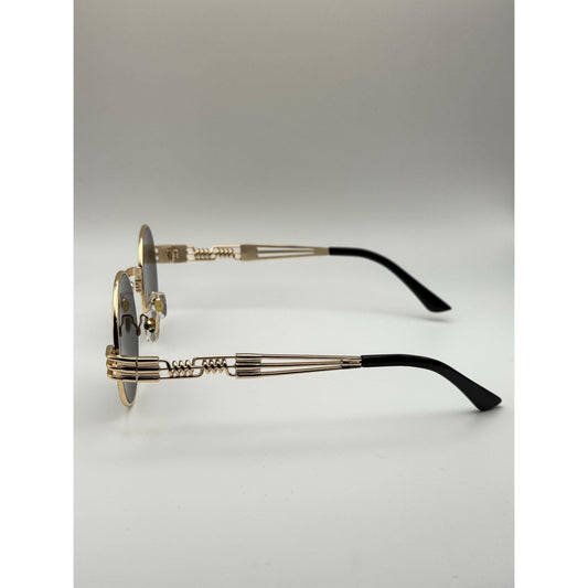 Retro Steampunk Round Sunglasses – Gold/Black Wire Frame UV400 Eyewear