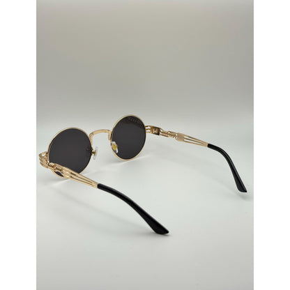 Retro Steampunk Round Sunglasses Gold Black Uv400 Unisex adjustable tint sunglasses - View 4