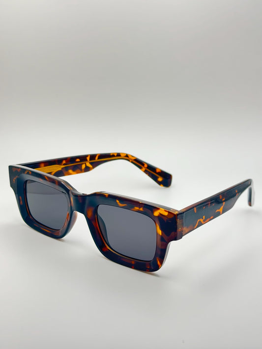 Polarized Square Sunglasses: UV400 Retro Shades for Men & Women - Tortoise/Black Frame, Gold/Silver Arms