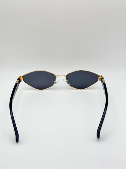 Vintage Rimless Rectangle Sunglasses with Gold Chain, Retro Y2K Narrow Shades