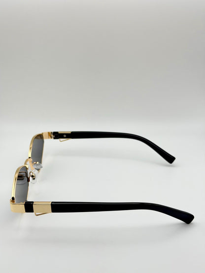 Vintage Rimless Rectangle Sunglasses with Gold Chain, Retro Y2K Narrow Shades