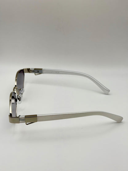 Vintage Rimless Rectangle Sunglasses with Gold Chain, Retro Y2K Narrow Shades