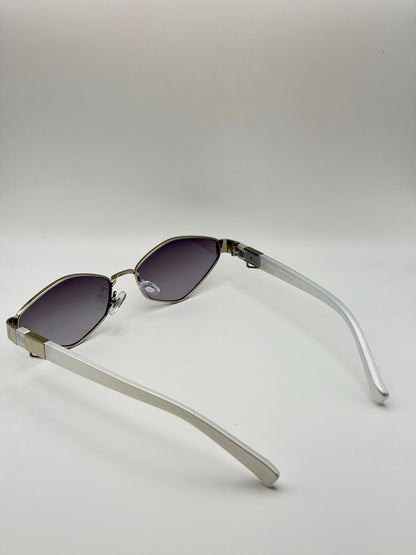 Vintage Rimless Rectangle Sunglasses with Gold Chain, Retro Y2K Narrow Shades
