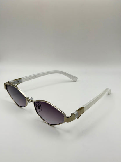 Vintage Rimless Rectangle Sunglasses with Gold Chain, Retro Y2K Narrow Shades