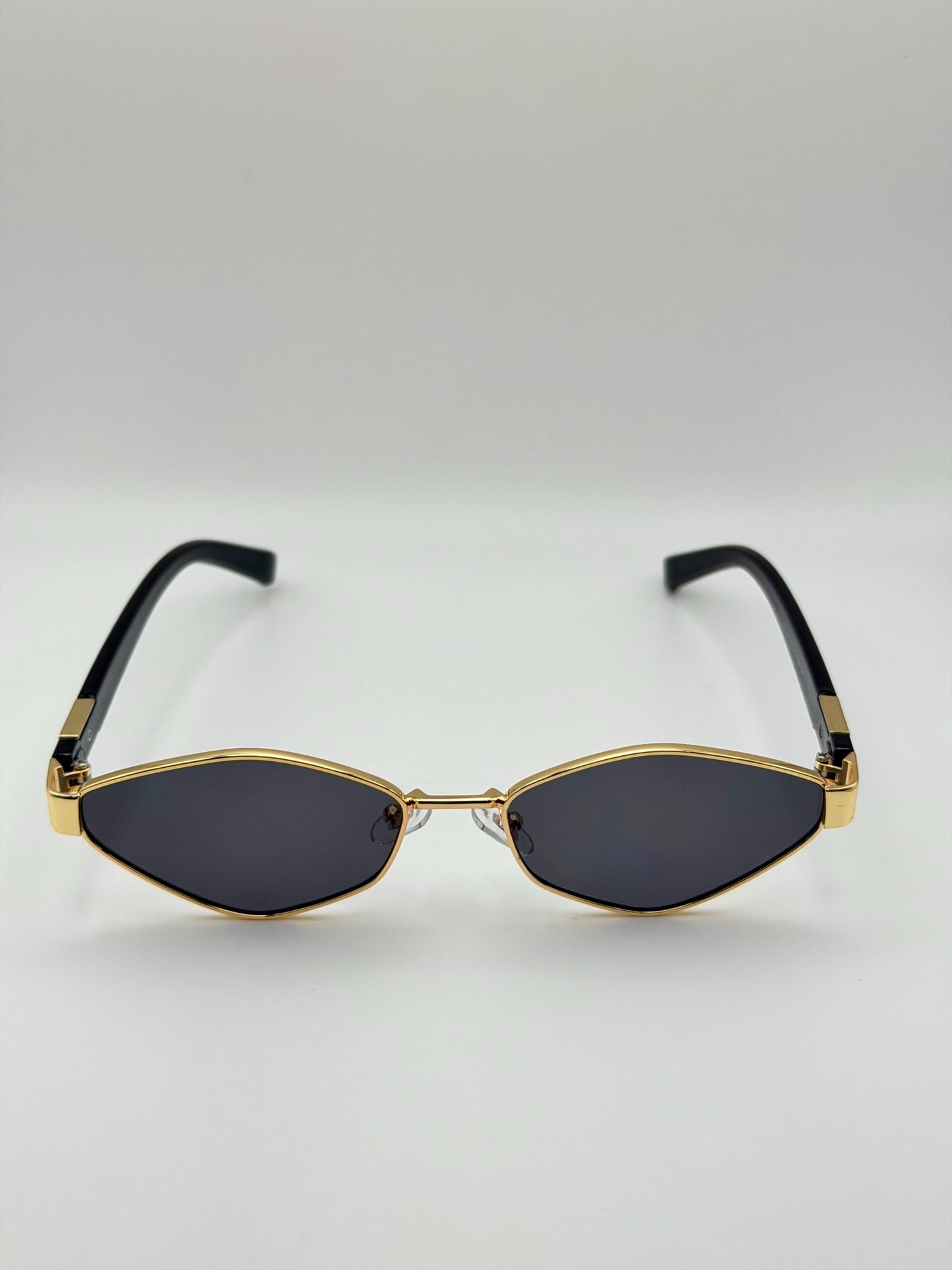 Vintage Rimless Rectangle Sunglasses with Gold Chain, Retro Y2K Narrow Shades