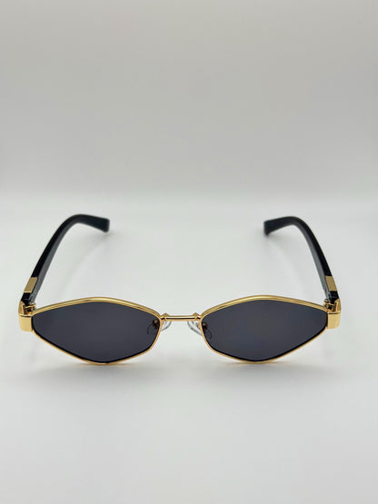 Vintage Rimless Rectangle Sunglasses with Gold Chain, Retro Y2K Narrow Shades